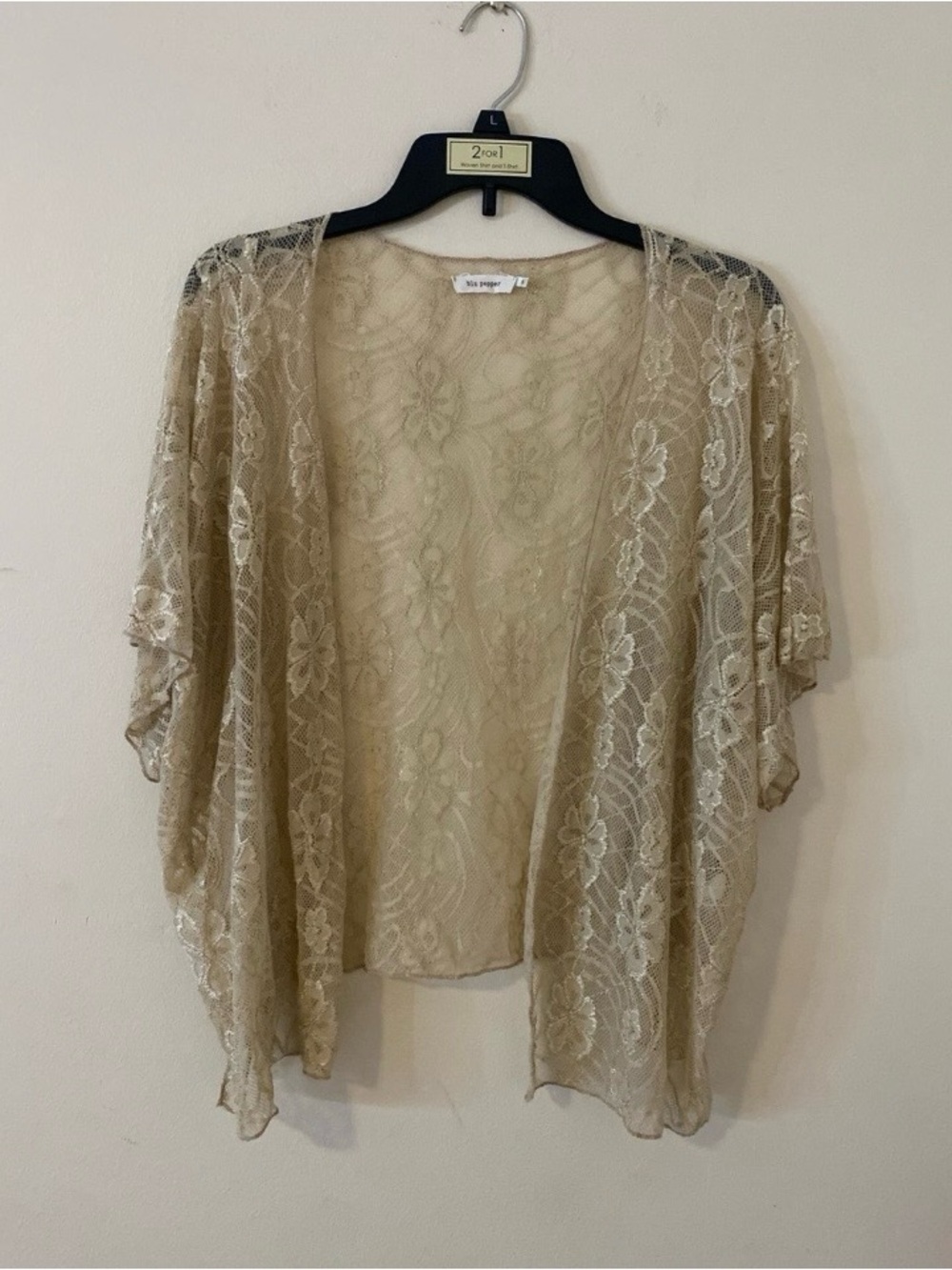 Blu Pepper Sheer Floral Lace Kimono Cardigan oversized in Beige